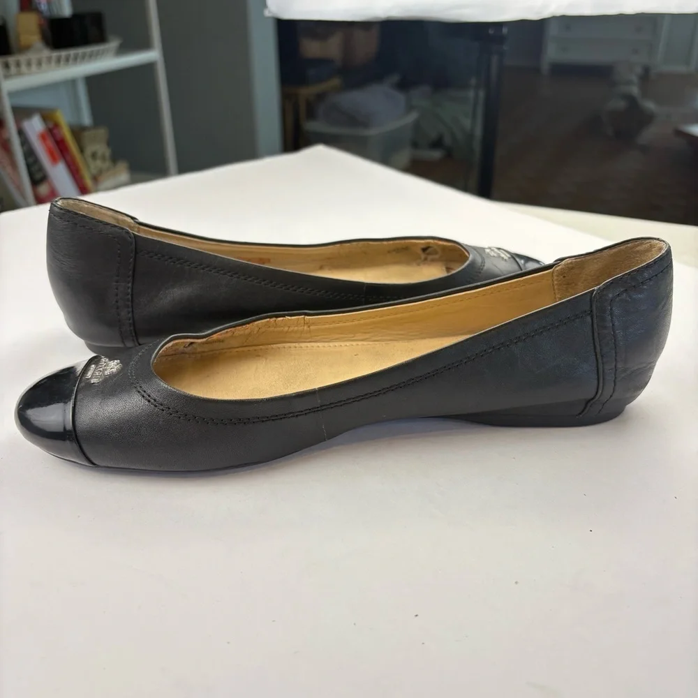 Coach Black Leather Women's Flats with Silver Accents